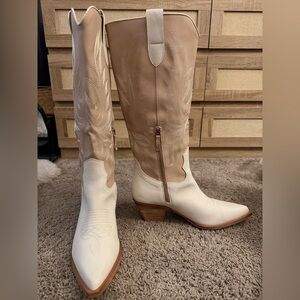 Women’s Two-Tone Beige & White Western High Boots